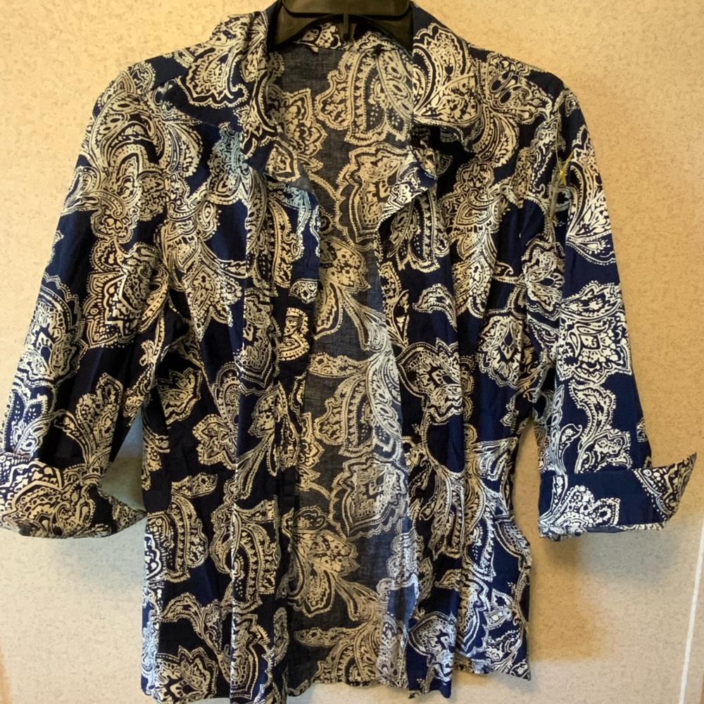 Paisley blue and white western boho button down